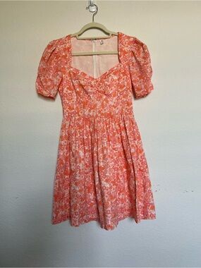 bp Coral Pink Floral Mini Dress with Puff Sleeves